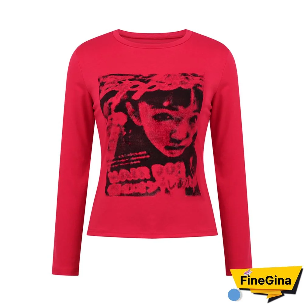 Gothic Portrait Print T-shirt Aesthetic Short Sleevle Sweats Tees Harajuku Streetwear White Crop Top Women Clothes