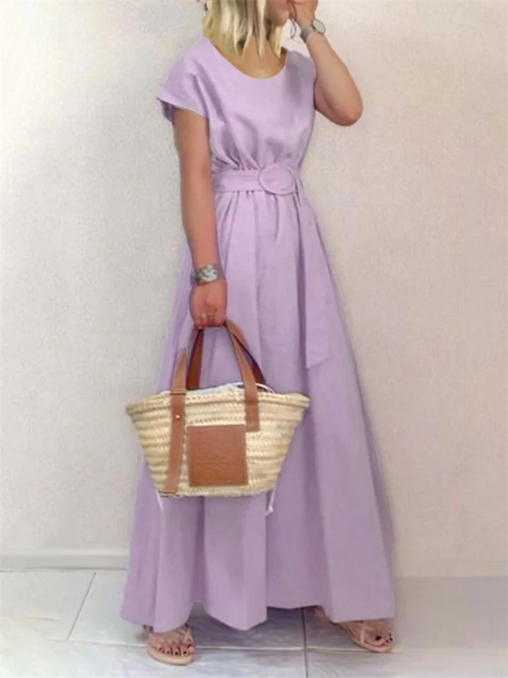 New Long Skirt Round Neck Solid Belt Large Dress | IFYHOME