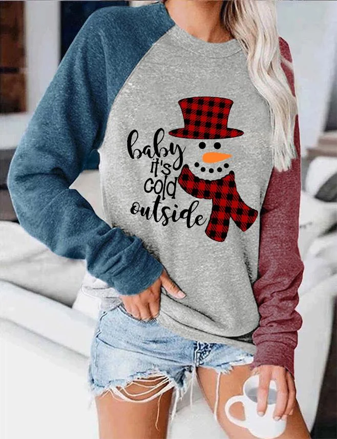 Baby It's Cold Outside Snowman Color Block Sweatshirt