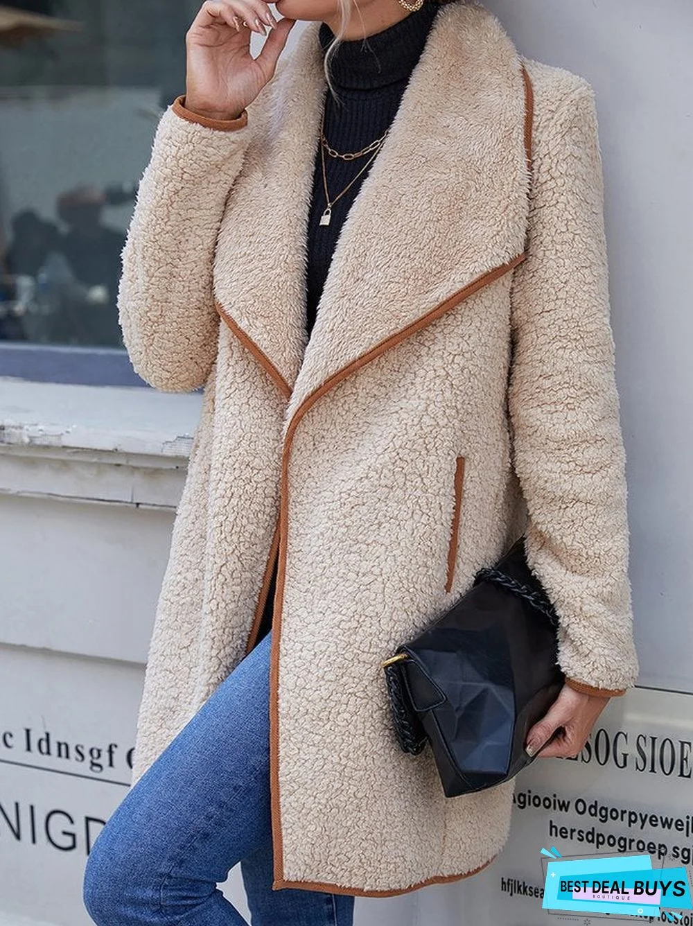 Lapel Vintage Solid Furry Long Sleeves Outerwear