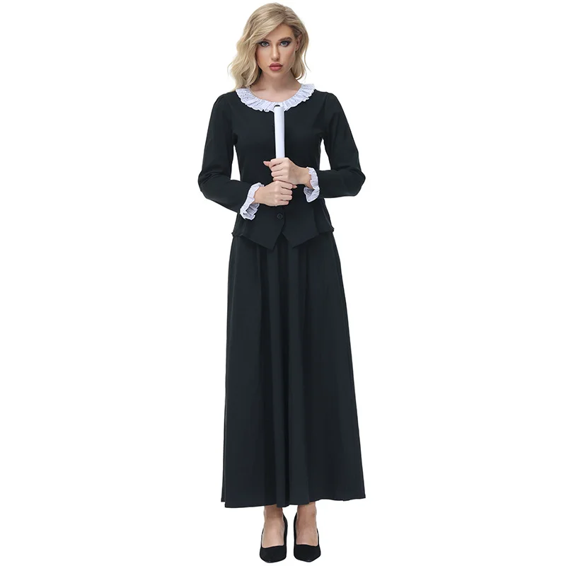 Victorian Dress Medieval Retro Round Lace Collar Pioneer Butler Professional Costume Novameme