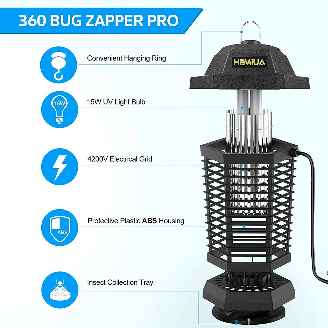 HEMIUA Bug Zapper, Electric Mosquito Zapper Outdoor, Electronic Mosquito Killer Indoor, Insect Catcher and Trap for House, Deck, Patio