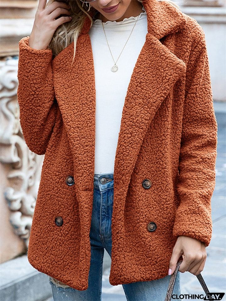 Casual Trendy Lapel Buttons Solid Color Coat For Women