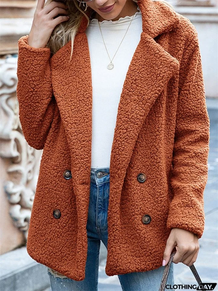 Casual Trendy Lapel Buttons Solid Color Coat For Women