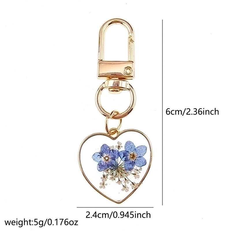 5 Pieces Pastoral Minimalist Heart Shape Flower Alloy Resin Keychain