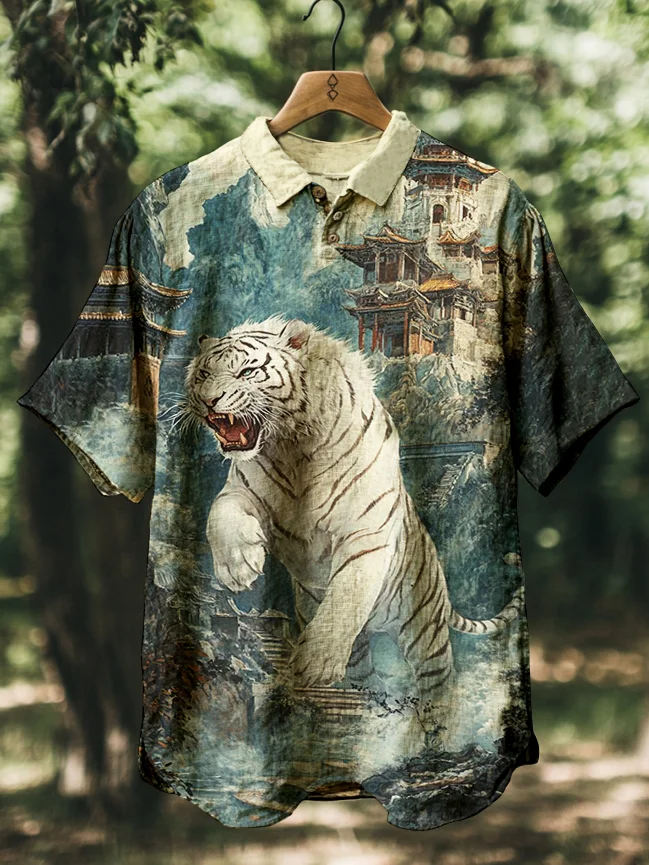 Men's Running Tiger Japanese Art Print Polo Shirt
