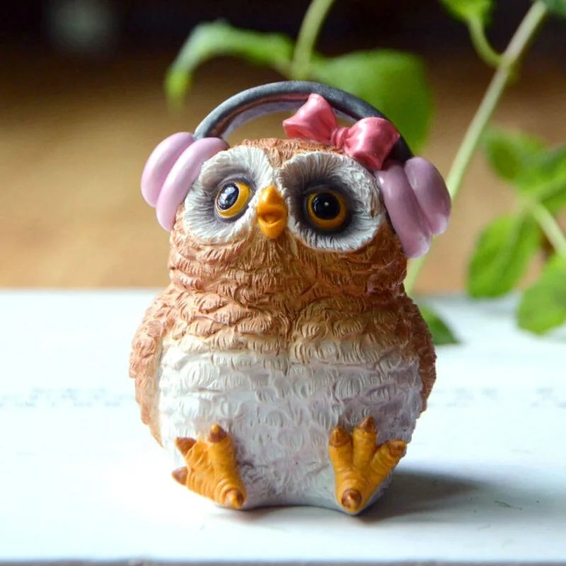 Creative Cute Bird Owls Statue Simulation Animal Miniature Fairy Garden & Terrarium Desktop Ornament Home Decoration Resin Gift