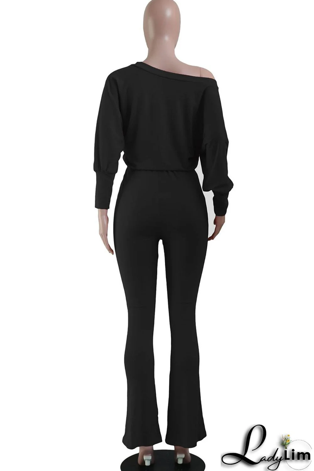 Black Casual Print Split Joint Oblique Collar Straight Jumpsuits