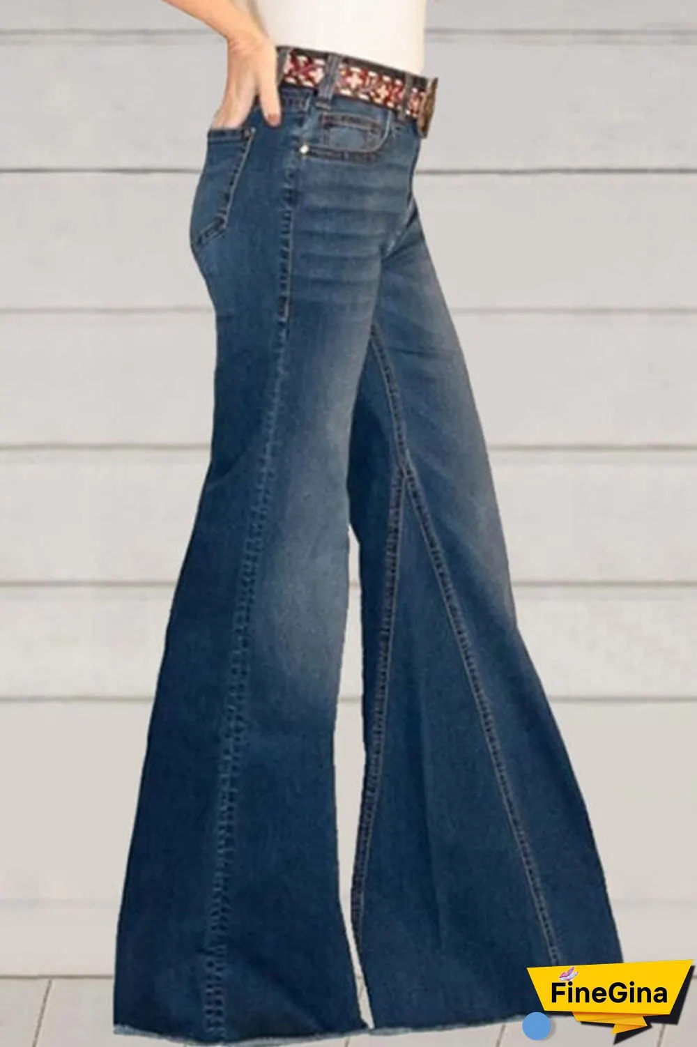 Street Solid High Waist Regular Denim Jeans(No Belt)