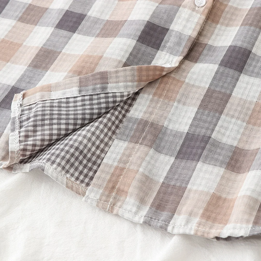 Plaid Shirts Womens Blouses And Tops Autumn News Double Layer Yarn Cotton Loose Female Check Clothes Outwear