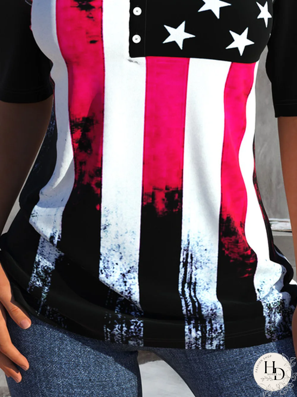 Casual Henley Printed Short Sleeve T-Shirt