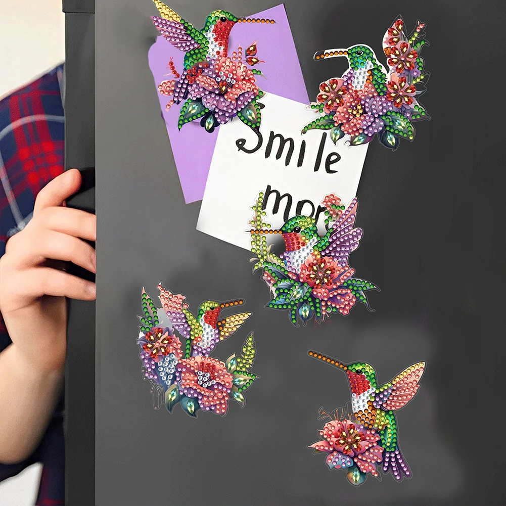 6pcs DIY Hummingbird Diamond Painting Magnets Refrigerator for Adult Kid Beginners