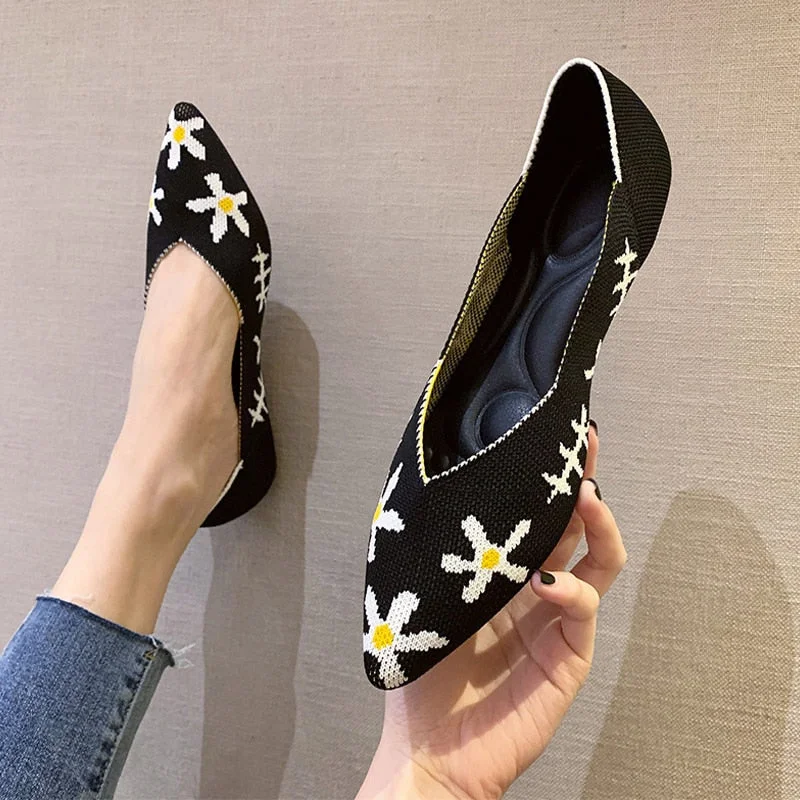 Women's Shoes Pumps Knitting Breathable Ladies Pointed Toe Female Comfort Shoes Slip on Shallow Ladies Loafers Office Low Heels