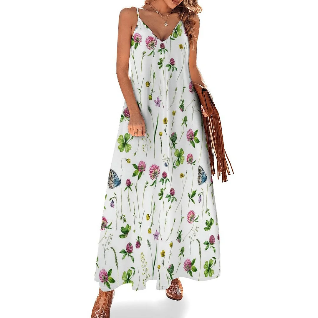 Style & Comfort for Mature Women Plus Size Printed Sling Casual Women Maxi Dress in Pattern St. Patrick's Day, Green, Clover, Lucky
