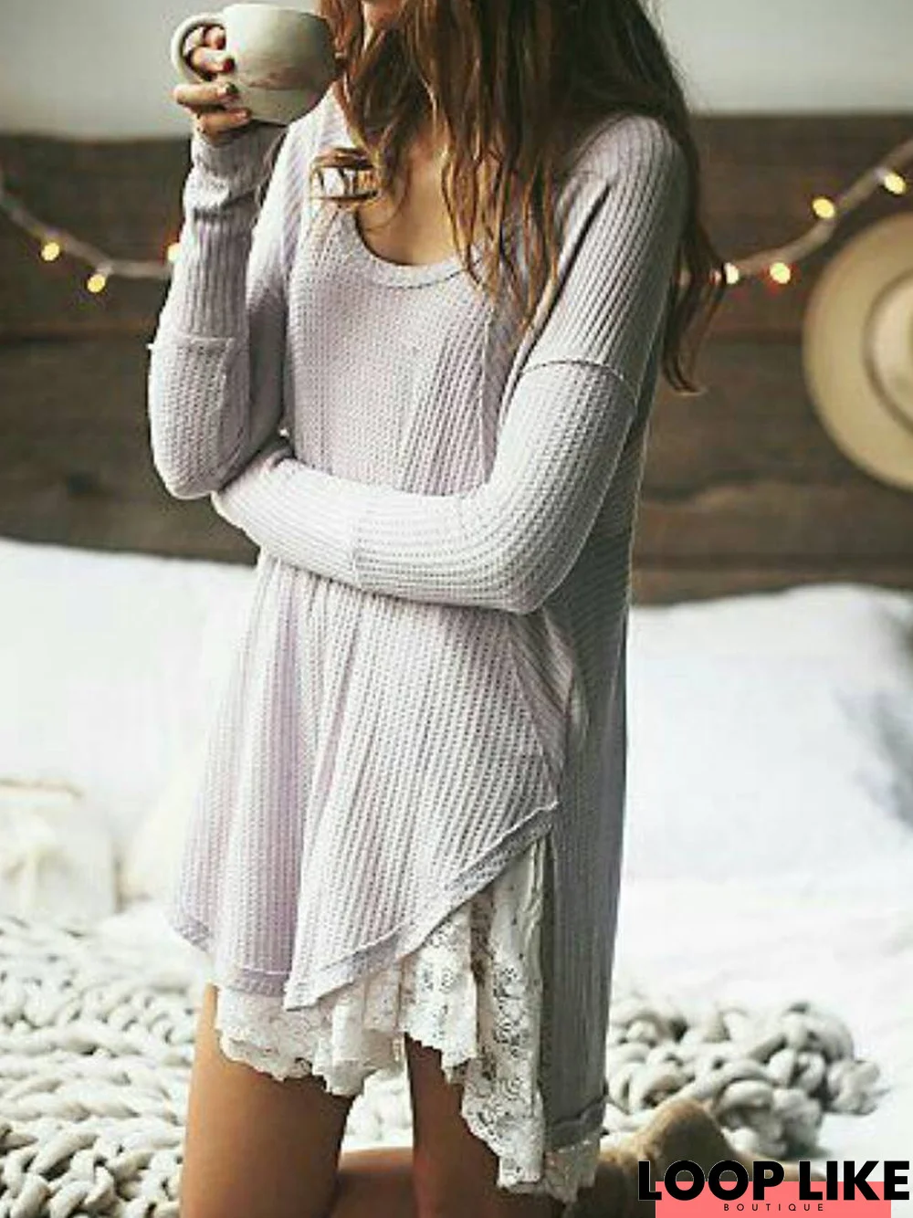 Long Sleeve Paneled Crew Neck Sweater