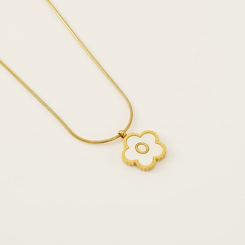 Basic Classic Style Letter Flower 304 Stainless Steel Shell 18K Gold Plated Plating Inlay Pendant Necklace