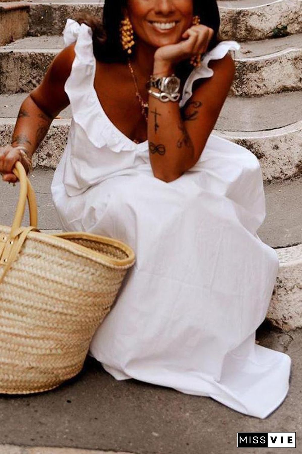 Ruffle Shoulder Sleeveless Holiday Dress