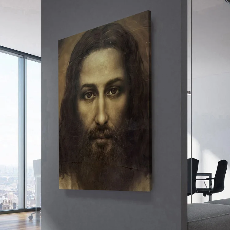 Jesus Christ Face Reconstructed from the Shroud of Turin Canvas Wall Art - Design Wall Art