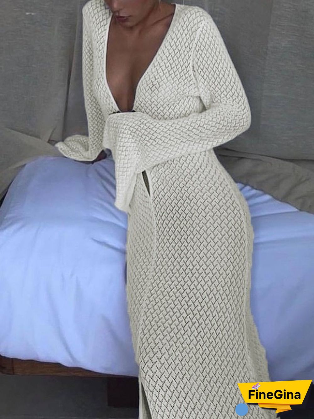Women Black Crochet Round Neck Sleeveless Beach Maxi