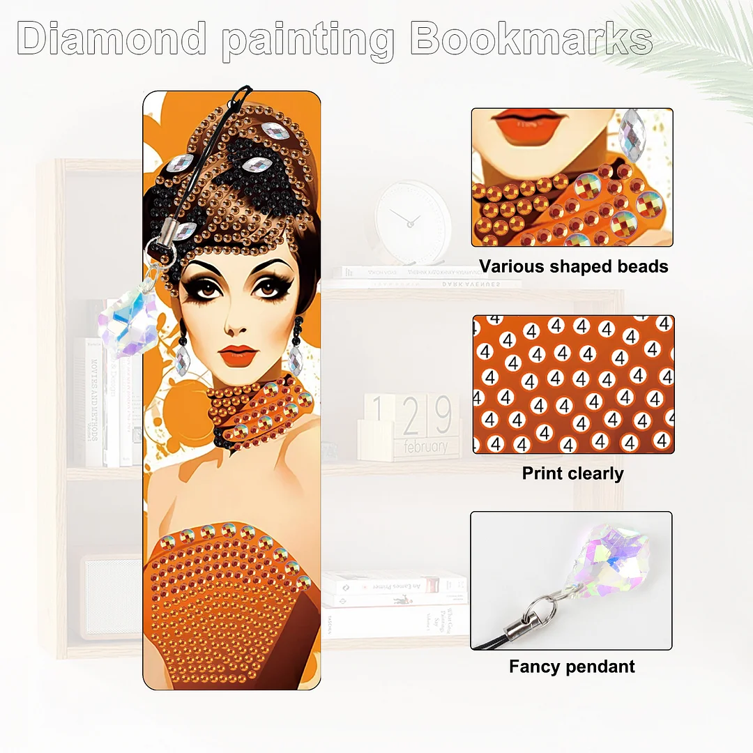 4Pcs Retro Urban Beauty DIY Diamond Bookmark Art Projects Irregular Shaped Diamonds Diamond Painting Art Bookmarks with Crystal Pendants for DIY Making Beginners Adult Art Craft Supplies
