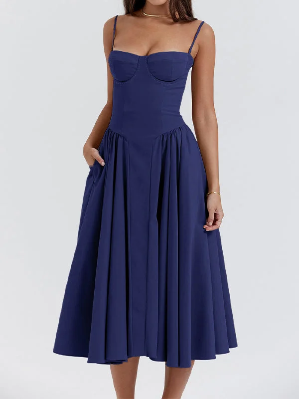 Brownm blue vintage cami midi dress