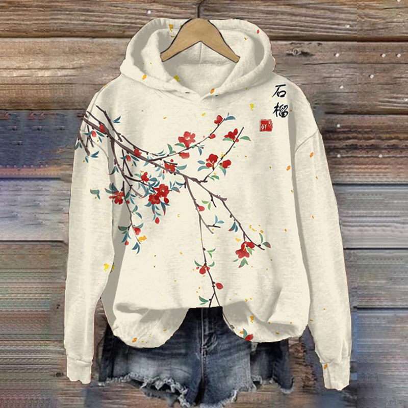 Women Japanese Art Pomegranate Printed Hoodie elevenforest