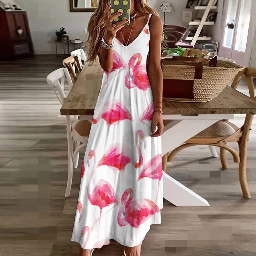 open lace back dress Leaf Pink Flamingo Funny Dress for Women 2XL main image 1