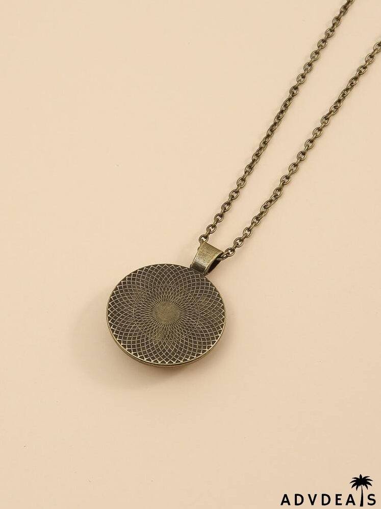 Flower Print Round Pendant Necklace