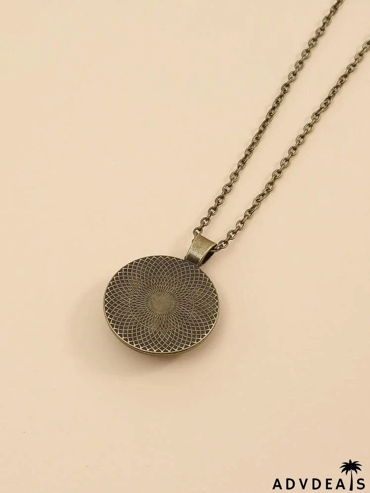 Flower Print Round Pendant Necklace
