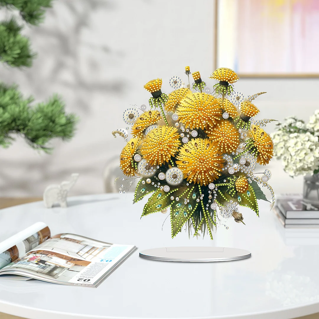2D Flat Dandelion DIY Desktop Diamond Art Kits Bedroom Table Decoration