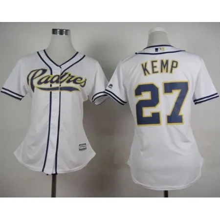 Padres #27 Matt Kemp White Home Women's Stitched MLB Jersey