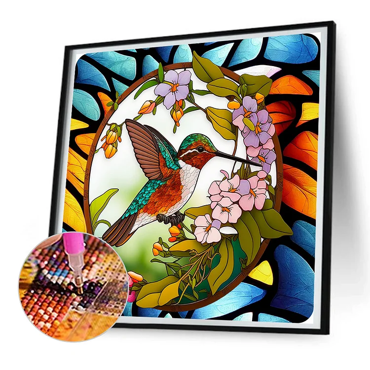 5D DIY Full Round Drill Diamond Painting Stained Glass Flower Bird Home  Decor