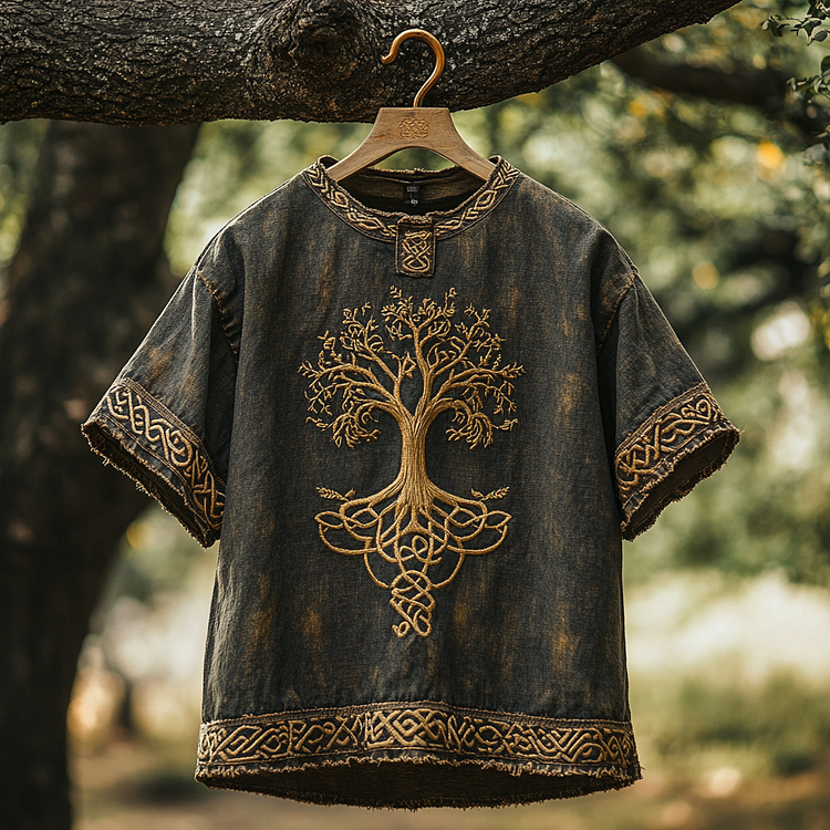 Men's Viking Life Of Tree Knot Vintage Linen T-shirt