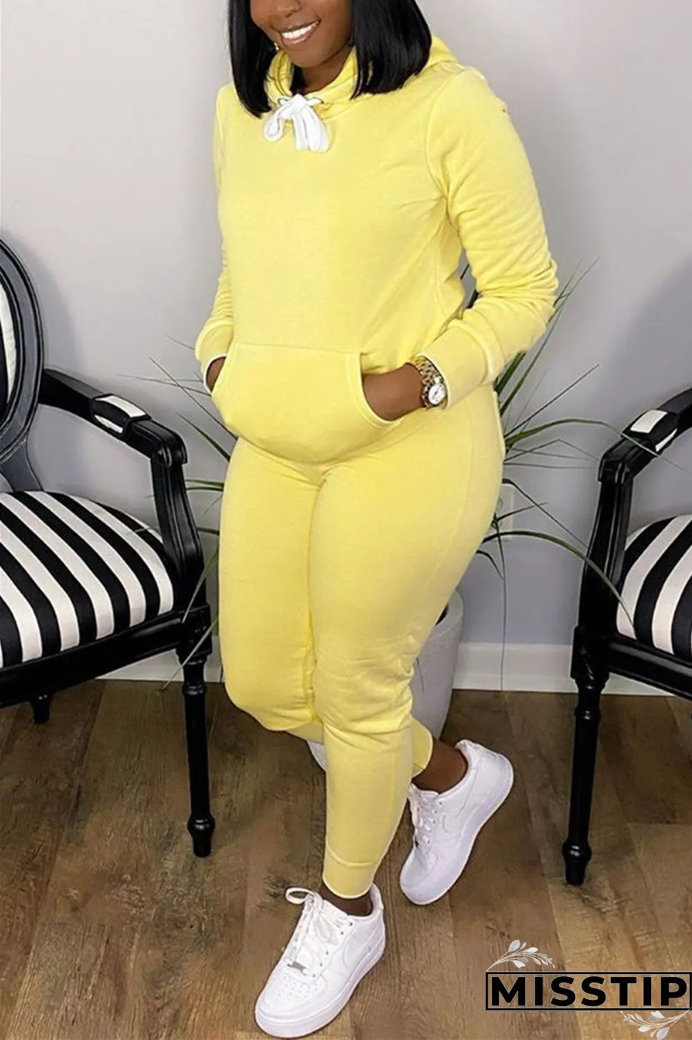 Orange Fashion Casual Long Sleeve Hooded Collar Regular Sleeve Regular Solid Two Pieces