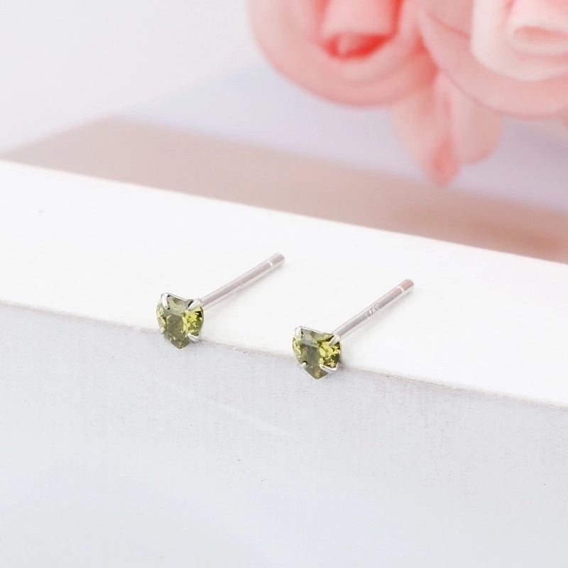 1 Pair 925 Sterling Silver Zircon Heart Shape Ear Studs