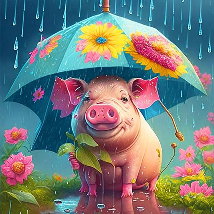Umbrella Animal Piggy 30*30CM (Canvas) Full Round Drill Diamond Painting gbfke