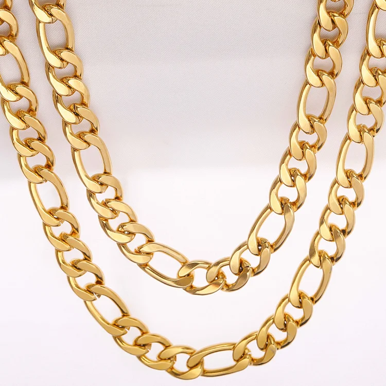 5MM 7MM 9MM Gold/Silver Figaro Chain Hiphop Jewelry Mens Necklace-VESSFUL