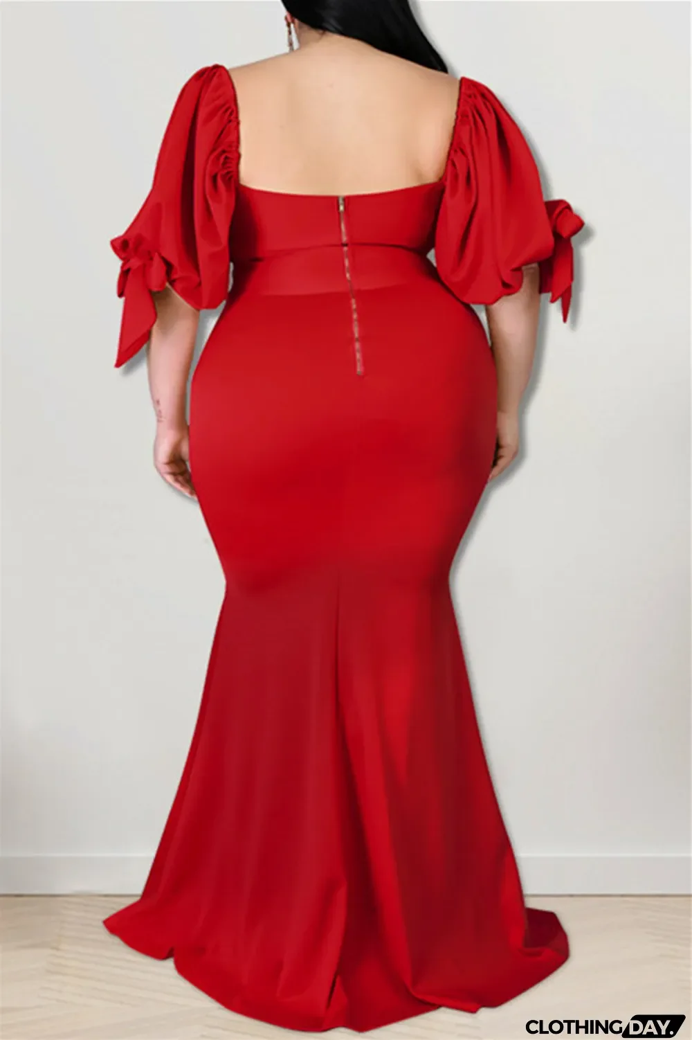 Yellow Fashion Sexy Plus Size Solid Backless Slit Square Collar Evening Dress