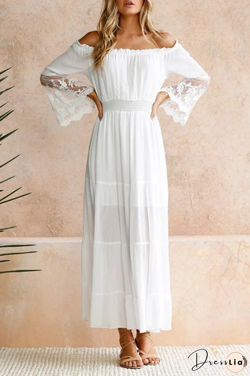 Fashion Elegant Solid Lace Split Joint Off the Shoulder A Line Dresses