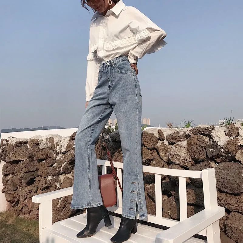 Jeans Women High Waist Vintage Ins Chic Fall Daily Trendy Stylish College Girl Denim Trouser Harajuku All-match Teens Streeswear