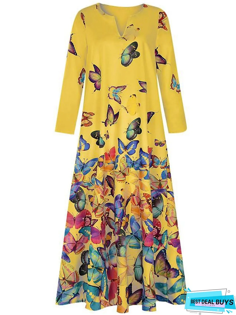 Women's Shift Dress Maxi Long Dress - Long Sleeve Butterfly Spring Fall Hot Loose White Yellow Blushing Pink Light Blue
