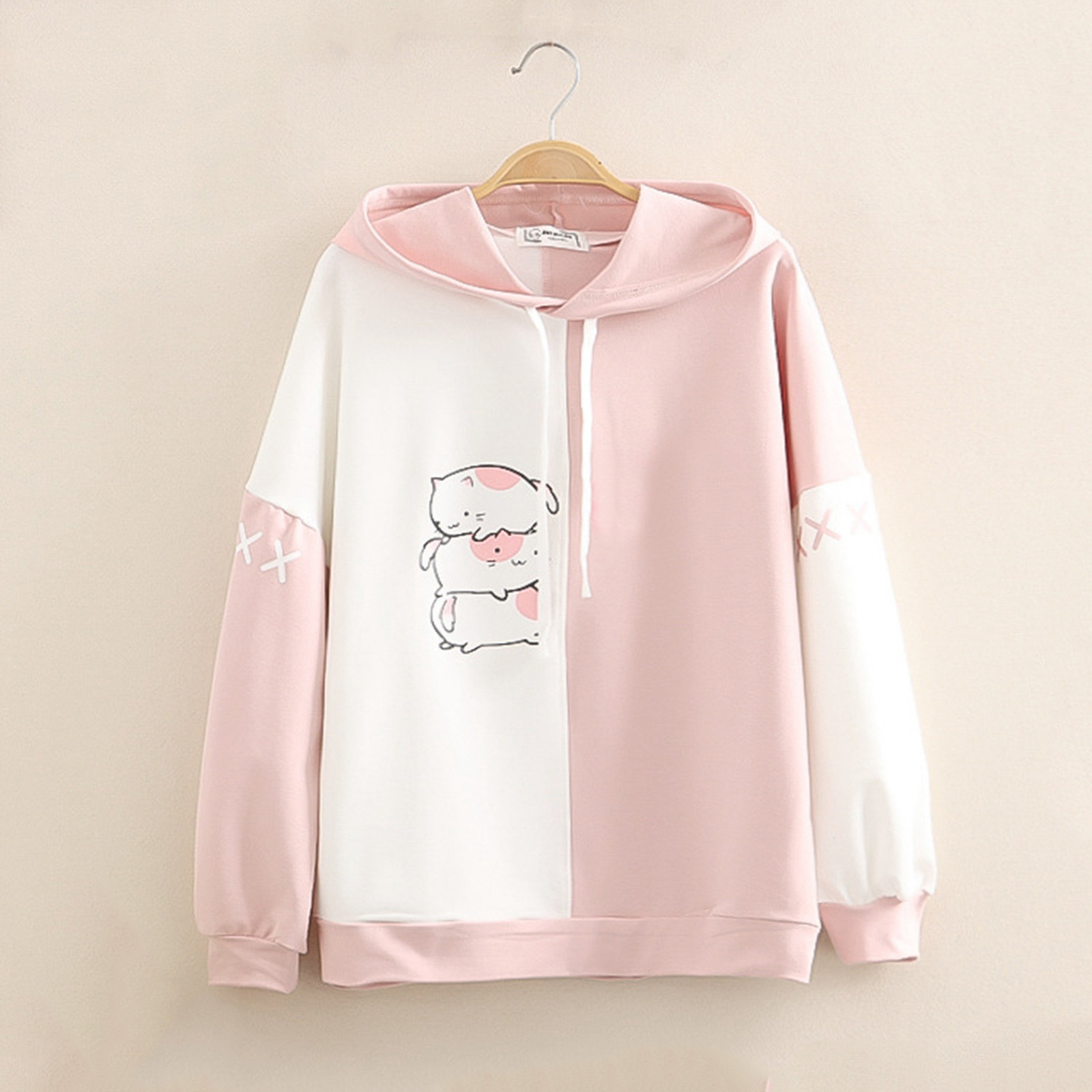 Parigaminghub Harajuku Blue Sweet Sweatshirt Hoodies Cartoon Cat Printed Hooded Women Winter Thick Warm Female Cute Kawaii Tops Tracksuit