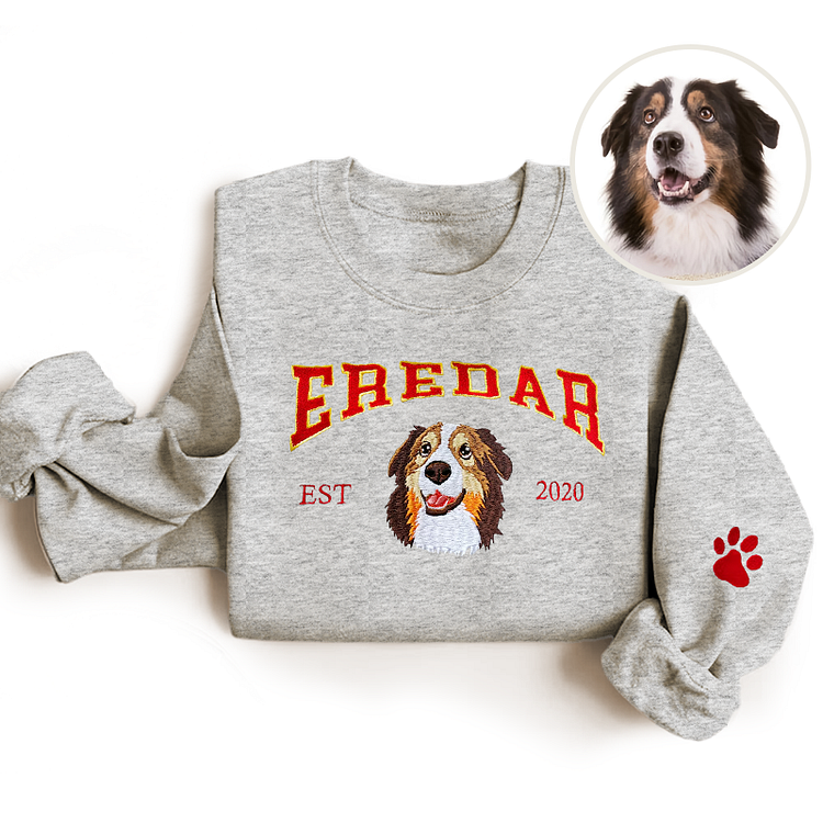 Custom Dog Hoodie Embroidered Dog Name, Personalized Pet Face Sweatshirt, Varsity Style Hoodie