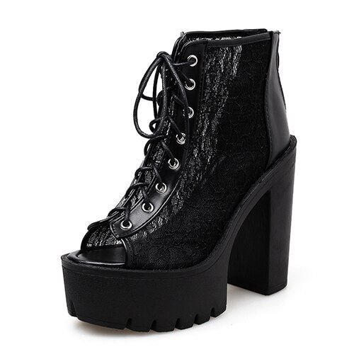 Gdgydh Summer Boots With Lace Peep Toe Footwear Woman Boots On Summer Mesh Rome Style 2021 Spring Ladies Shoes Drop Shipping
