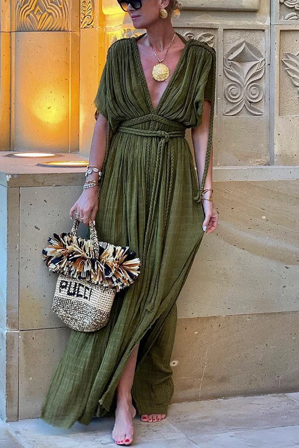 Kimono Draped Braids Cover Up Slit Maxi Dress