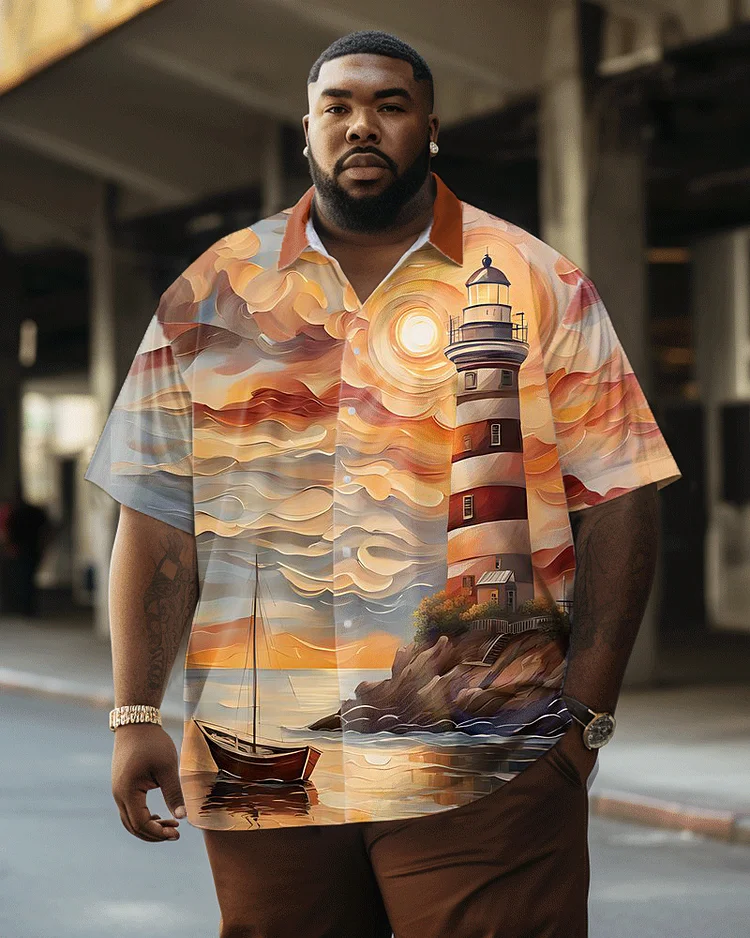 Van Gogh Personalized Lighthouse Print Men's Large Hawaiian Shirt