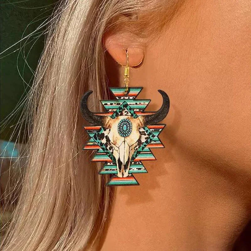 Western Bull Head Leather Earrings