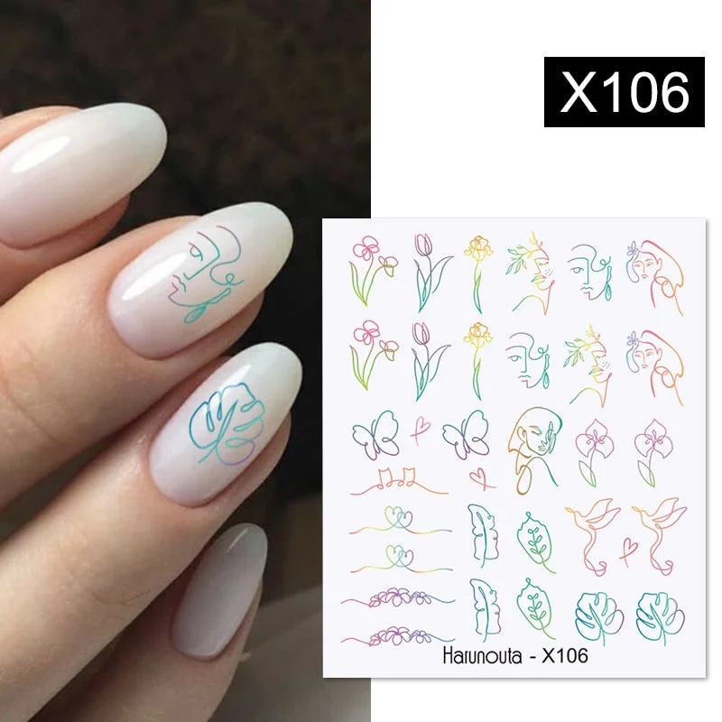 Harunouta Geometry Color Wave Love Heart Pattern Water Decals Stickers Butterfly Dragon Slider For Nails Art Decoration DIY-Nail Inspo
