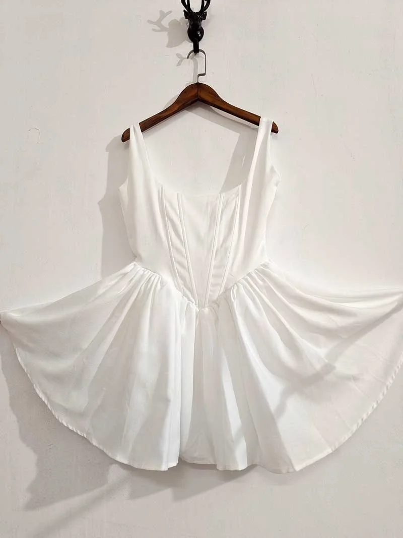 Churchf Inspired square neckline straps white dress mini sexy women party dress sleevless hot girl summer dresses new 2024-Outfit Ideas