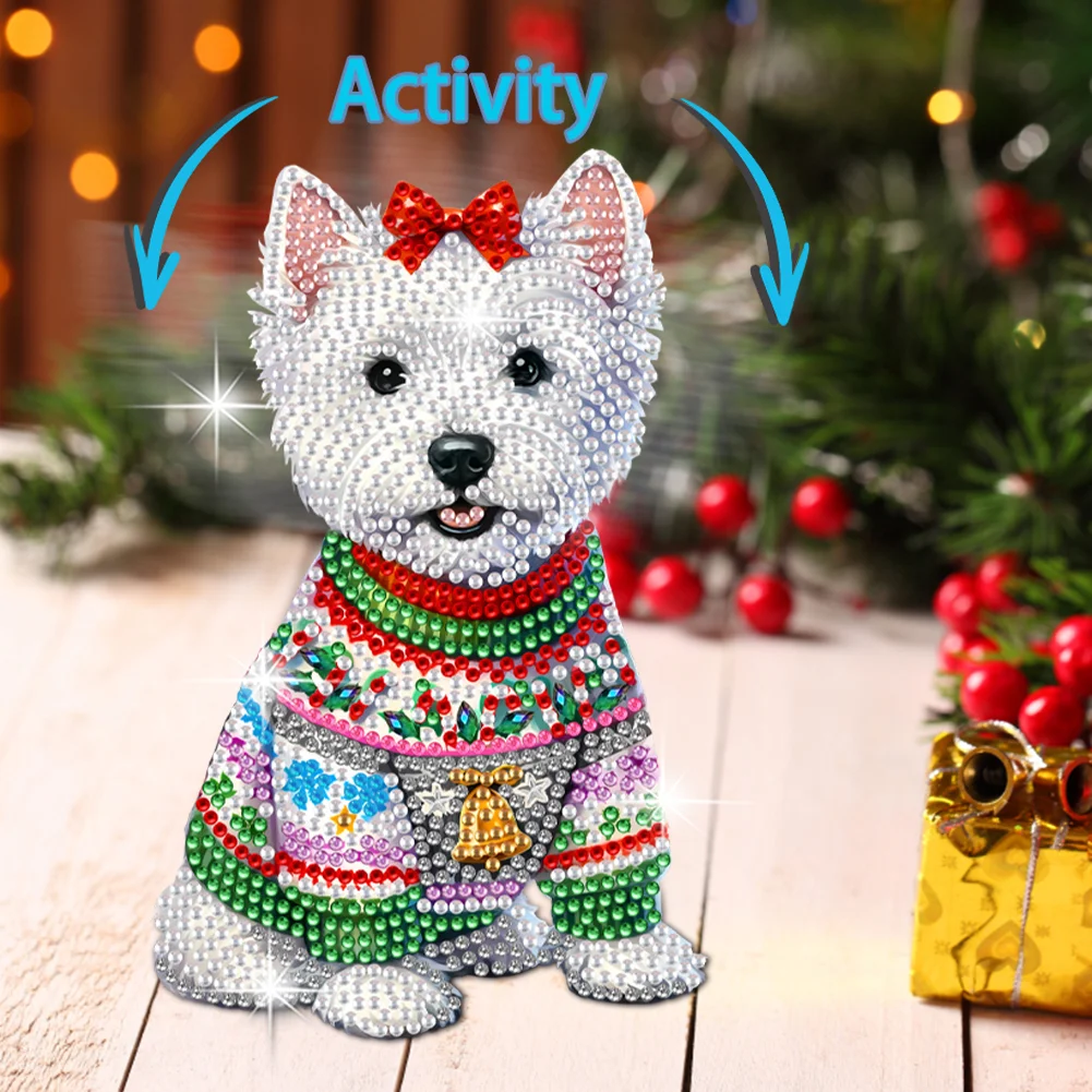 DIY Xmas West Highland Terrier Acrylic Shaking Head Desktop Diamond Painting Art Kits for Kids